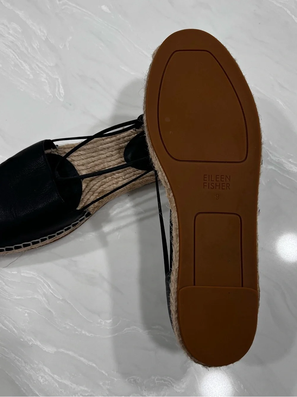 Eileen Fisher Lee Spadrillle Black Leather Comfortable Bohemian Shoes Size 9 M